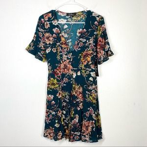 LULUS NWT Teal Floral Button Front Mini Dress Spring Flowy A Line